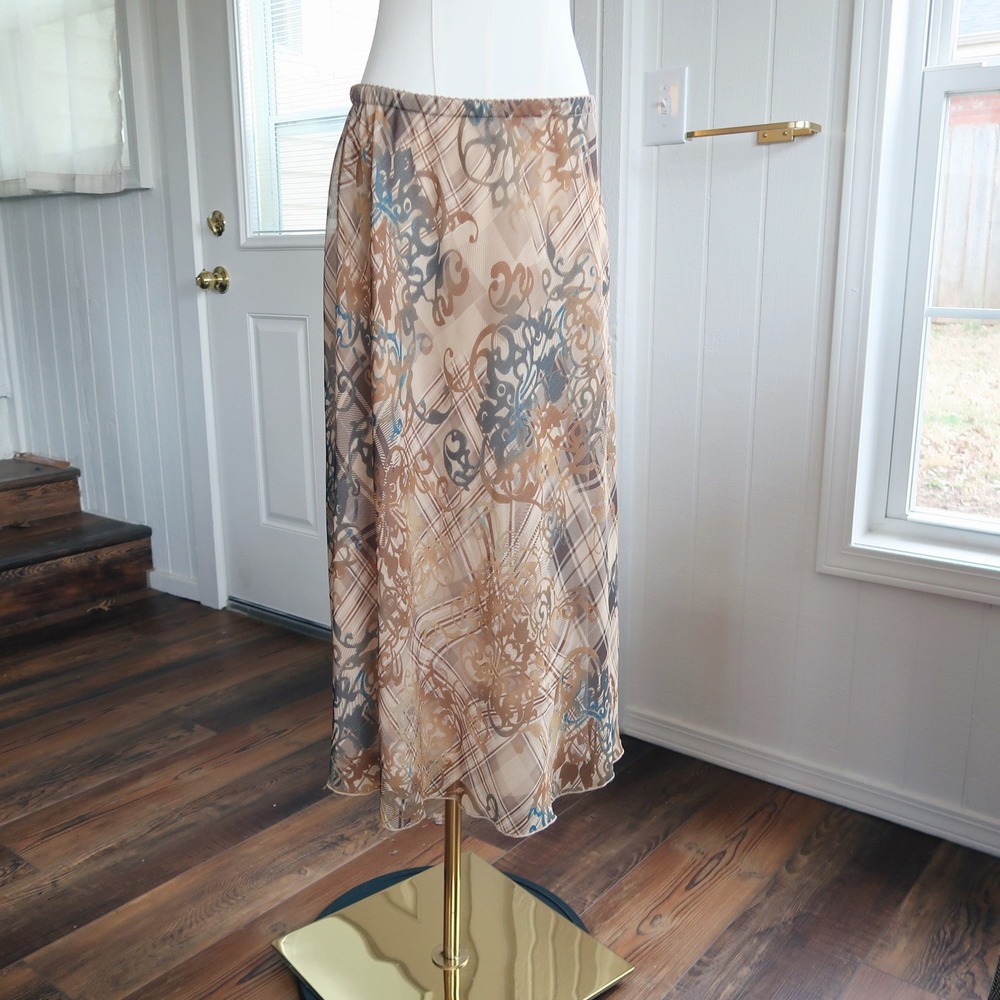 J. Jill Womens Midi Skirt M Paisley Grunge Chiffon A-Line Indie Sleaze Eclectic